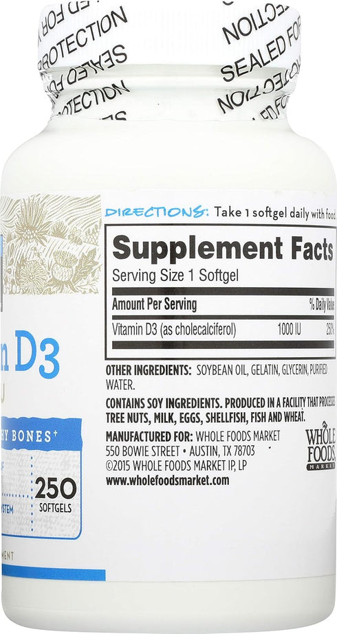 365 Everyday Value, Vitamin D3 1000 IU, Capsule, 250 ct...
