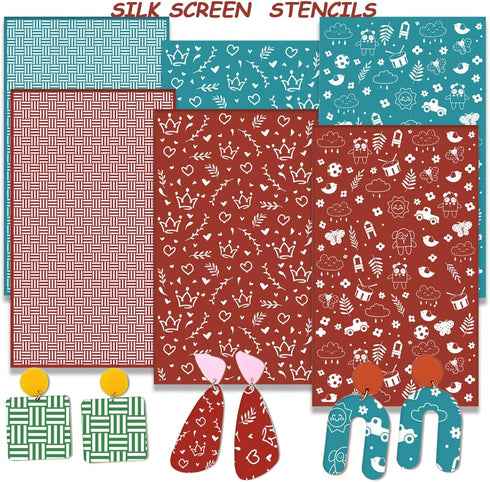 Silk Screen Stencils for Polymer Clay, 3PCS Silk Screen for Polymer Clay, for Printing on Jewelry Making Clay Christmas Earrings Decoration, Silks...