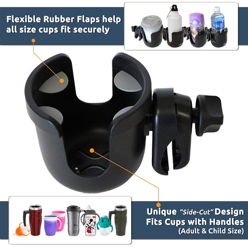 W4W Universal Stroller Cup Holder – Mega Strength Adjustable Clamp fits on Any Bike, Walker, Wheel Chair, Car – Large Adjustable Drink Holder fits...
