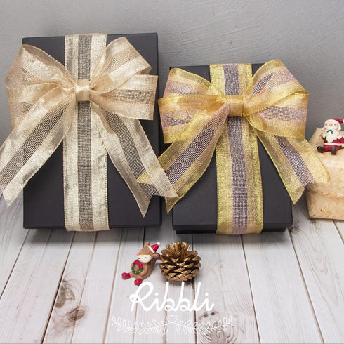 Ribbli Champagne Gold Wired Ribbon,Metallic Champagne with Champagne Gold Glitter Mesh Ribbon,Christmas Ribbon for Crafts,Wreaths,Big Bow,Gift Wra...