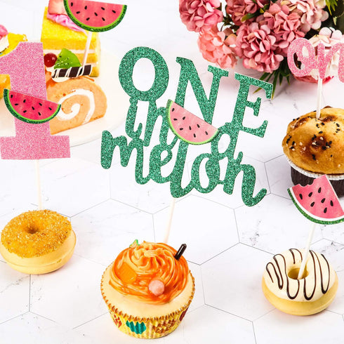 Set of 27 One in a Melon Cake Cupcake Toppers Glitter Watermelon Cake Toppers 1st Birthday Party Cake Decor Watermelon Themed Kids Party Supplies ...