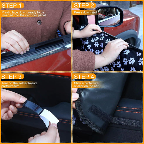 2 Pcs Car Door Protector Pet Dog Paw Prints Car Door Cover Protector Waterproof Scratching Nonslip Universal Fit Car Door Guard with Storage Pocke...