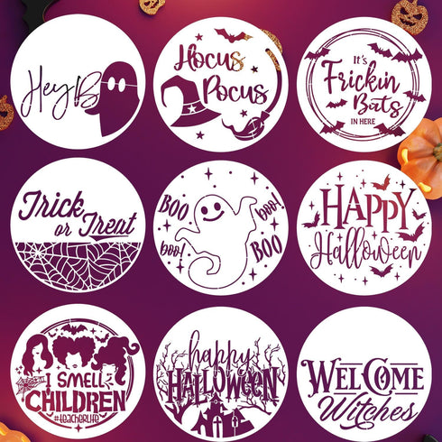 Halloween Stencils for Painting 12inch Large Reusable Halloween Stencil for Door Hanger Round Happy Halloween Ghost Templates for Wood Walls Windo...