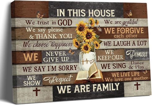 Balgardekor Sunflower and Antique Bible Painting Canvas Wall Art In This House We Trust In God Canvas Bible Verse Canvas Home Decor for Bedroom Li...