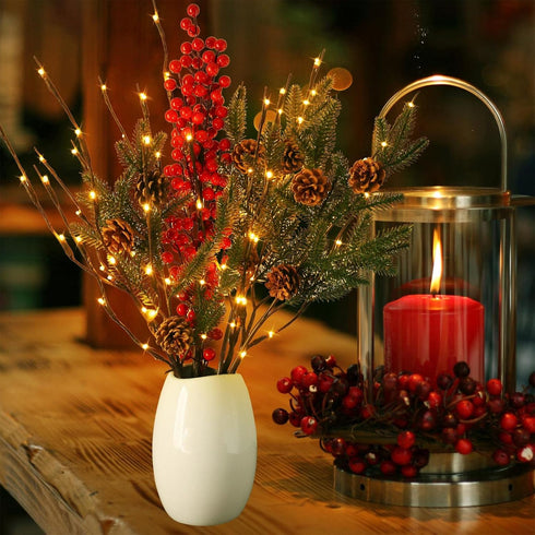 2 Pack Decorative LED Lighted Branch Lights Battery Operated Artificial LED Twig Branches Decoration for Home Room Decor Christmas Vase (Warm Whit...