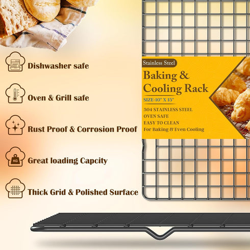 2PCS Cooling Racks for Cooking and Baking - 10" x 15"Heavy Duty Stainless Steel Wire Rack for Baking, Grilling, Roasting - Oven & Dishwasher Safe ...