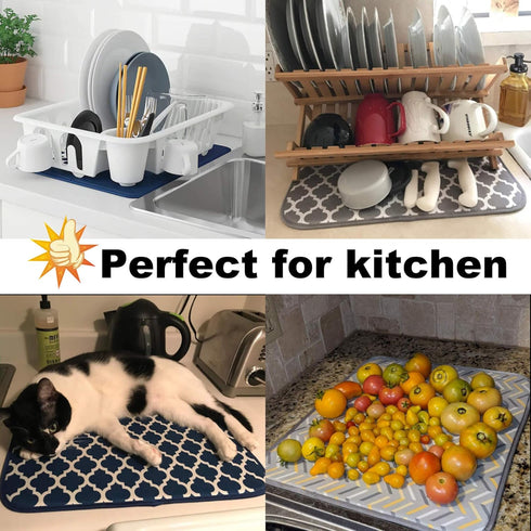 Dish Mat Absorbent, Reversible, Microfiber,Dish Drying Mat for Kitchen,Machine Washable Farmhouse Dishes Drainer/Rack for Countertop Fast Drying, ...