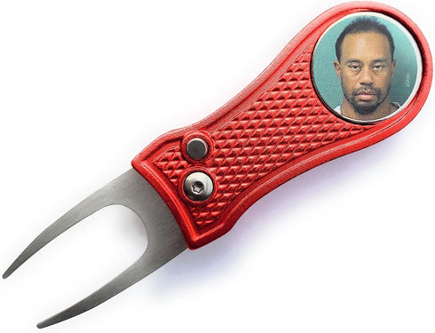 Tiger Woods Mugshot Golf Divot Repair Tool with Ball Marker - Foldable Switchblade Design (Gray)...