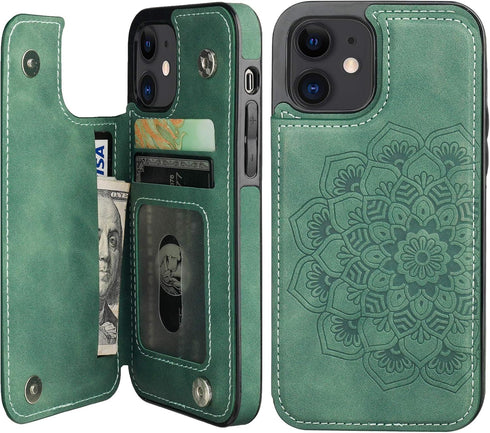 Vaburs Compatible with iPhone 12 and iPhone 12 Pro Case Wallet with Card Holder,Embossed Mandala Pattern Flower PU Leather Double Magnetic Buttons...