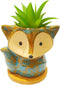 Cute 4.3 Inches Cartoon Fox Shaped Ceramic Indoor Succulent Cactus Vase Flower Plant Pots with Bamboo Tray for Home Garden Office Desktop Decorati...