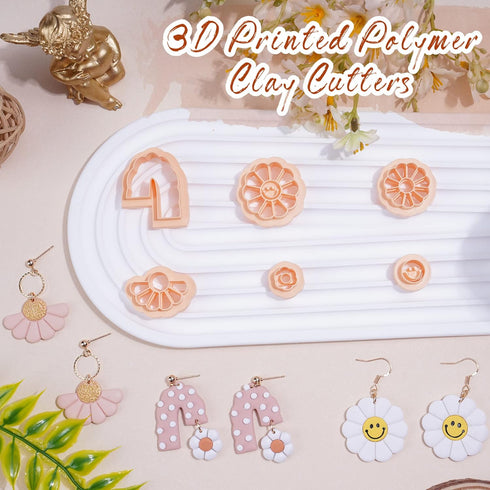 Puocaon Smiley Sunflower Clay Cutters - 6 Pcs Polymer Clay Cutters for Earrings Making, Smiley Face Flower Clay Cutters Set Polymer Clay Jewelry M...