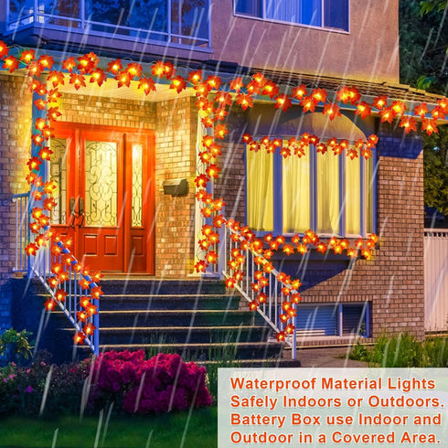 5 Pack Fall Decor Fall Garland with Lights Fall Decorations for Home, Total 50 Ft 100 LED Enlarged Maples Leaves Waterproof Battery Operated Autum...