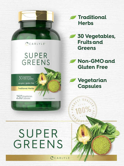 Carlyle Super Greens Capsules | 250 Count | Non-GMO & Gluten Free Supplement...