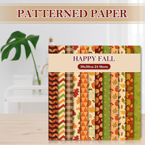 Whaline 24Pcs Fall Pattern Paper with Stickers 12 Design Double-Sided Autumn Scrapbook Specialty Paper Fall Leaves Craft Paper Folded Flat for DIY...