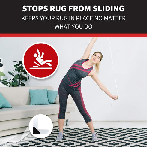 StepNGrip Rug Corner Grippers 4-Pack - Flattens Edges to Hold Rugs in Place - Impedes Curling with Stiff Layer - Reusable Carpet Grip Pads with Ea...