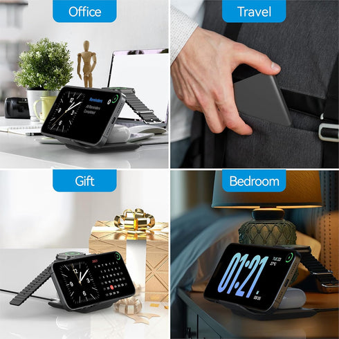 Wireless Charger Stand, 3 in 1 Foldable Fast Charging Station for Apple Multiple Devices, Compatible with iPhone 15/14/13/Pro Max/Pro/Plus/Mini, f...