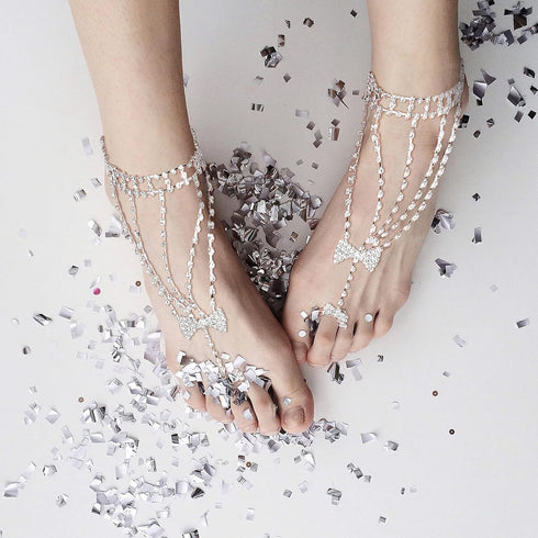 Hicarer 6 Pcs Rhinestone Barefoot Sandals Foot Jewelry for Women Wedding Feet Chain with Toe Ring Anklet Jewelry for Women Wedding Beach...