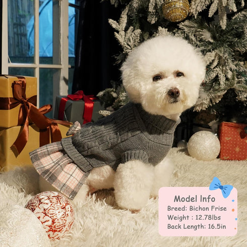 YUDODO Dog Sweater Dress for Small Dogs Winter Warm Dog Turtleneck Sweater Soft Puppy Knitwear Clothes Cute Doggie Dresses for Teacup Dog Yorkie C...