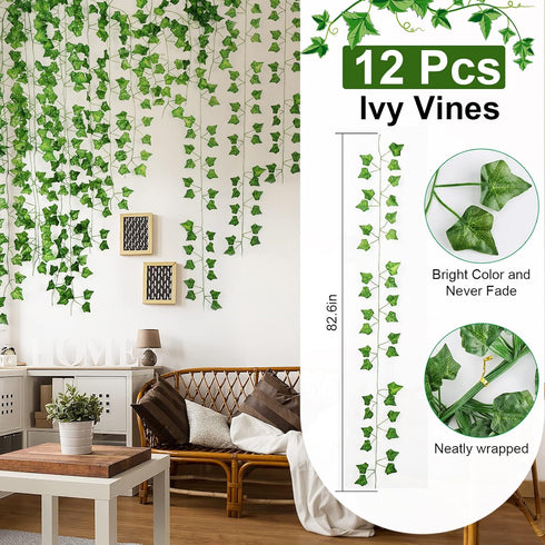 12 Pack 86 FT Artificial Ivy Garland, Fake Ivy Leaf Plants Vine Greenery Garland Home Kitchen Balcony Garden Office Wedding Wall Decor...