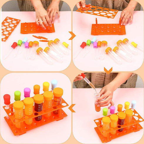 Weewooday 12 Pieces Jumbo Test Tubes with Stand Set, Primary Science Including 5 Pieces Jumbo Test Tubes, 6 Pieces Liquid Droppers Silicone and 1 ...