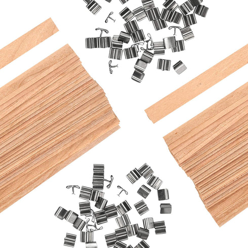 NOOR 50 Wooden Wicks for Candle Making - Double Layer Crackling Wood Wicks with Metal Clips - Smokeless, Eco-Friendly, Ideal for Soy Wax & DIY Can...