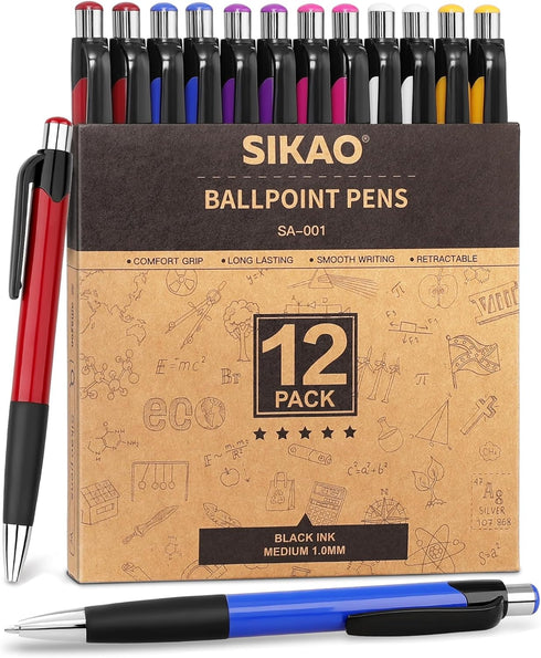 Pens Bulk, Tip-Top Ball Point Pens, Black Ink Pens Medium Point (1.0mm), Click Pens, Ballpoint Smooth Writing Pens for Journal No Smudge, Office P...
