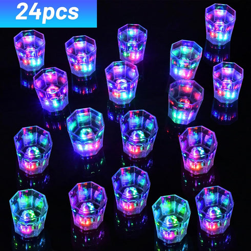 Esdabem Light Up Shot Glasses Set of 24 Party Favors Adults Funny Shot Glasses Led Shot Glasse Glow in the Dark Party Shot Glass Party Cups Decora...