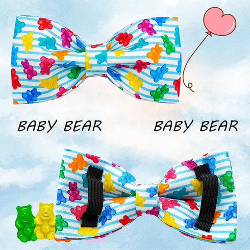 Elegant little tail Dog Collar, Summer Dog Collar with Bow tie, Blue Bear Print Dog Collars Pet Collar Boy Girl Cute Bowtie Collar Dog for Medium ...