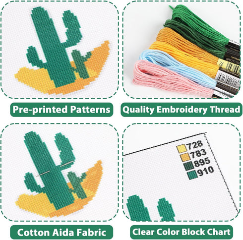 6PCS Cross Stitch Kits for Beginners DIY Embroidery Kit for Kids Adults Boho Cross Stitch Kits Christmas Birthday Gift Abstract Landscape Needlepo...