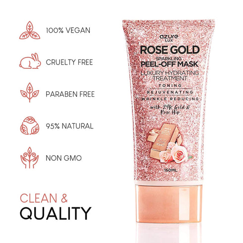AZURE Rose Gold Hydrating Peel Off Face Mask- Dermatologist Tested - Anti Aging, Toning & Rejuvenating - Removes Blackheads, Dirt & Oils - Real 24...