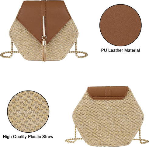 Straw Crossbody Bag for Women Cute Shoulder Handbag Summer Beach Bag Purse with Tassel...