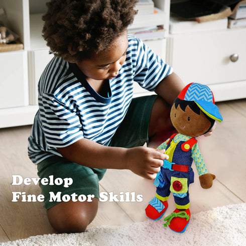 June Garden 15.5" Dressy Friends Isaiah - Educational Stuffed Plush Doll for Kids and Toddlers 2 Years and Up - Montessori Buckle Soft Toy...