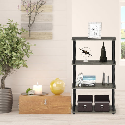 Furinno Turn-N-Tube 4-Tier Multipurpose Shelf Display Rack, Classic Tubes, French Oak Grey/Black...