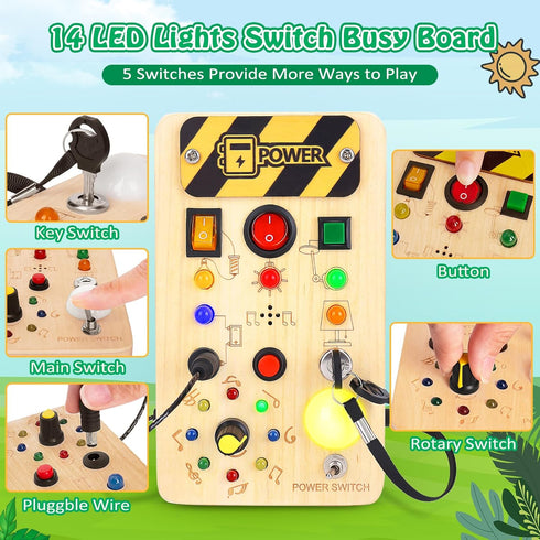 Montessori Musical Busy Board, Wooden Sensory Montessori Toys with Lights, Baby Travel Toys, Birthday for Boys Girls 1 + Year Old, Toddler Educati...