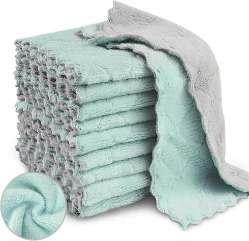 20 Pack Kitchen Dish Cloths, Super Absorbent Microfiber Cleaning Cloth for Cleaning Dishes, Kitchen, Bathroom, Car (Grey & Green)...