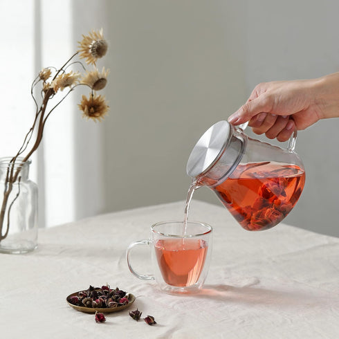 CNGLASS One-Touch Glass Tea Maker,20oz(600ml) Glass Teapot and Kettle with Stainless Steel Filter Lid,Borosilicate Glass Tea Pot for Loose Leaf Te...