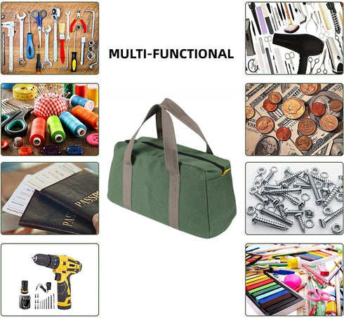 14 Inch Wide Mouth Tool Bag, Canvas Tool Bag, Heavy Duty Tool Storage Bag, Large Capacity Tool Tote Bag for Electricians, Power Tool Organizer Pou...