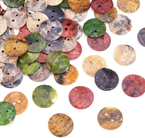 Beadthoven 144pcs Mother of Pearl Buttons 2-hole Sewing Fasteners Dyed Flat Round Mixed Color 15x1mm, Hole: 1.5mm...