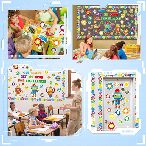 Gears Robots Bulletin Board Set Classroom Gear Robot Decorations Our Class Get Gear Excellence Decor Gear Bulletin Board Border Trims Cutouts for ...