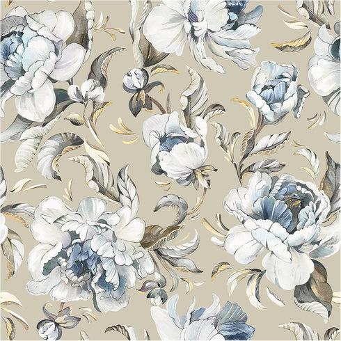 HAOKHOME 94030-2 Vintage Damask Wallpaper Peel and Stick Floral Removable Wall Paper Tan/Cream/Blue for Bedroom Contact Paper 17.7in x 9.8ft...