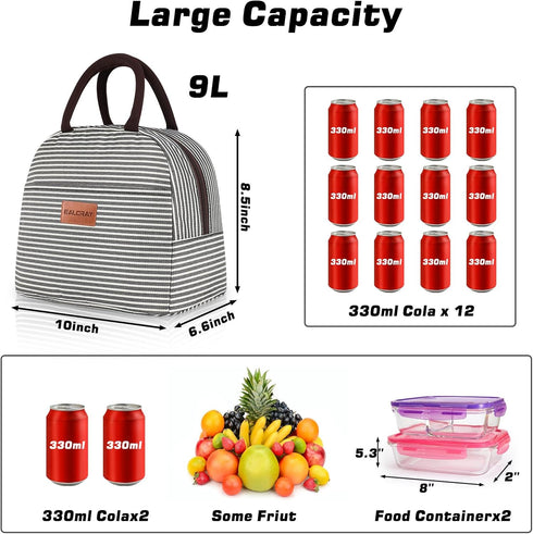 BALORAY Lunch Bag for Women Men Insulated Lunch Box for Adult Reusable Lunch Tote Bag for Work, Picnic or Travel(Black White Stripes)...