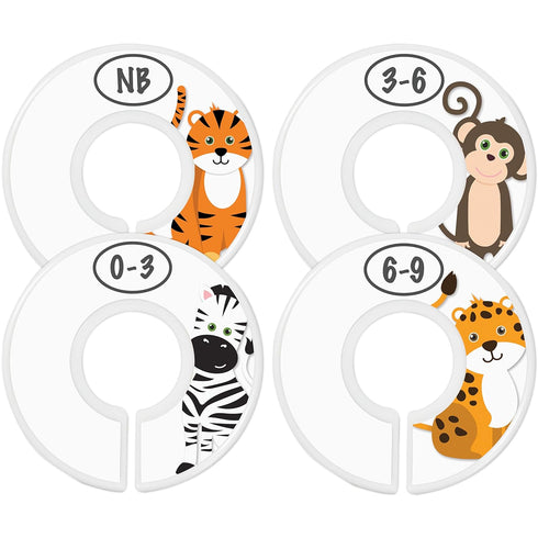 Baby Closet Size Dividers - 7X Safari Nursery Closet Dividers for Baby Clothes - Elephant Giraffe Zebra Lion Monkey Cheetah Nursery Decor - Baby C...