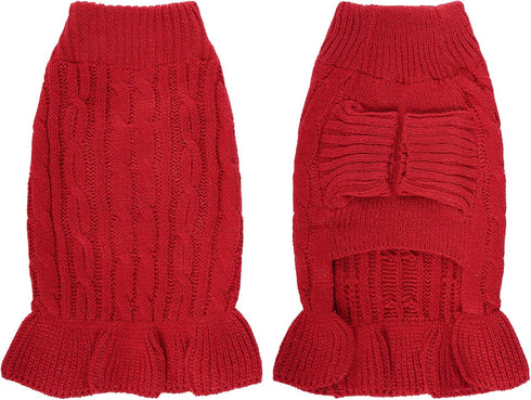 Small Dog Sweater Pet Christmas Sweater Dress for Dogs Cat Pet for Winter Christmas Holiday Breathable Ruffle Hem Design (Red, Large)...