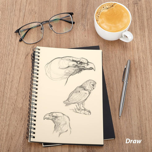 LABUK 2 Pack A5 Unlined Notebooks 100 Pages Spiral Notebook Blank Sketchbook Pad Soft Cover Kraft Journal 8.3x5.5 Inches Memo Notepads Diary Plann...