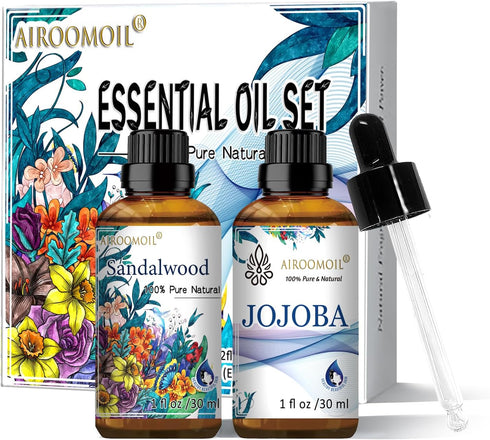 30+30ml Travel Size Sandalwood Jojoba Essential Oil Set Woodsy Fragrance for Aromatherapy Diffuser Perfume Scents Home Use Oil...