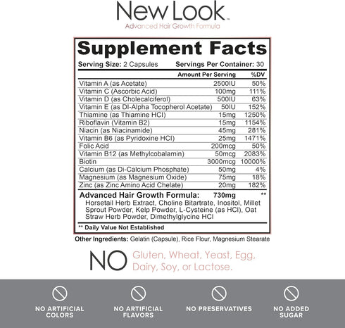 New Look Hair Growth Support Vitamins for Women and Men | Clinical Strength Supplement for Hair Loss | Supports Thicker, Fuller Hair with Biotin -...