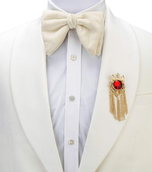 Knighthood Crowned Red Semi Precious Stone With Crystal and Chain Detailing Metal Lapel Pin Brooch for Men...