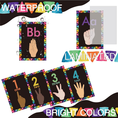 Sign Language Bulletin Board Letters - 36 ASL Alphabet Learning ABC Alphabet Poster Classroom Decor Cards Set Kindergarten/Primary School Classroo...