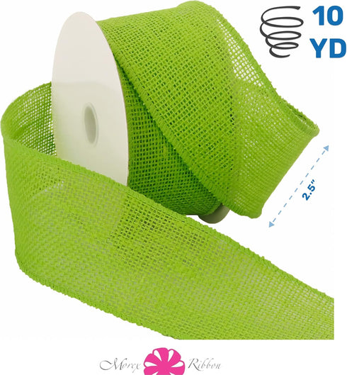 Morex Natural Burlap Wired Ribbon for Decorations, Holidays, Parties, Home and Outdoor Decor, 2.5" x 10 Yd, Hot Lime...