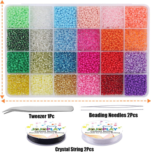 Glass Seed Beads Kit, 3mm Small Waist Beads 8/0 with Elastic String Tweezers for Jewelry Making Bracelet Necklaces DIY Crafting...